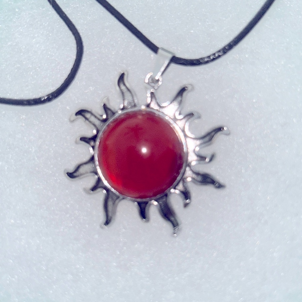 Boho hippie Carnelian Crystal Sun Black Cord 18-20” Necklace